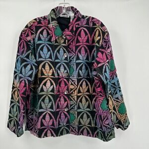 Chicos Design Women Boho Artsy Jacket Size L Eclectic Textured Vibrant Statement